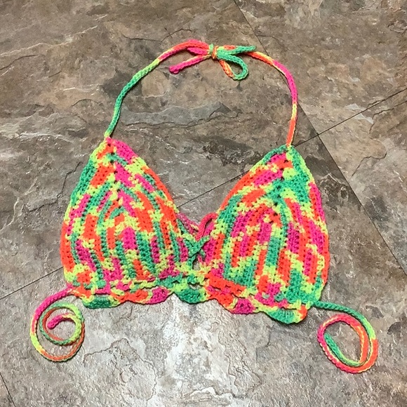 Neon bright crochet bikini top - Picture 2 of 8